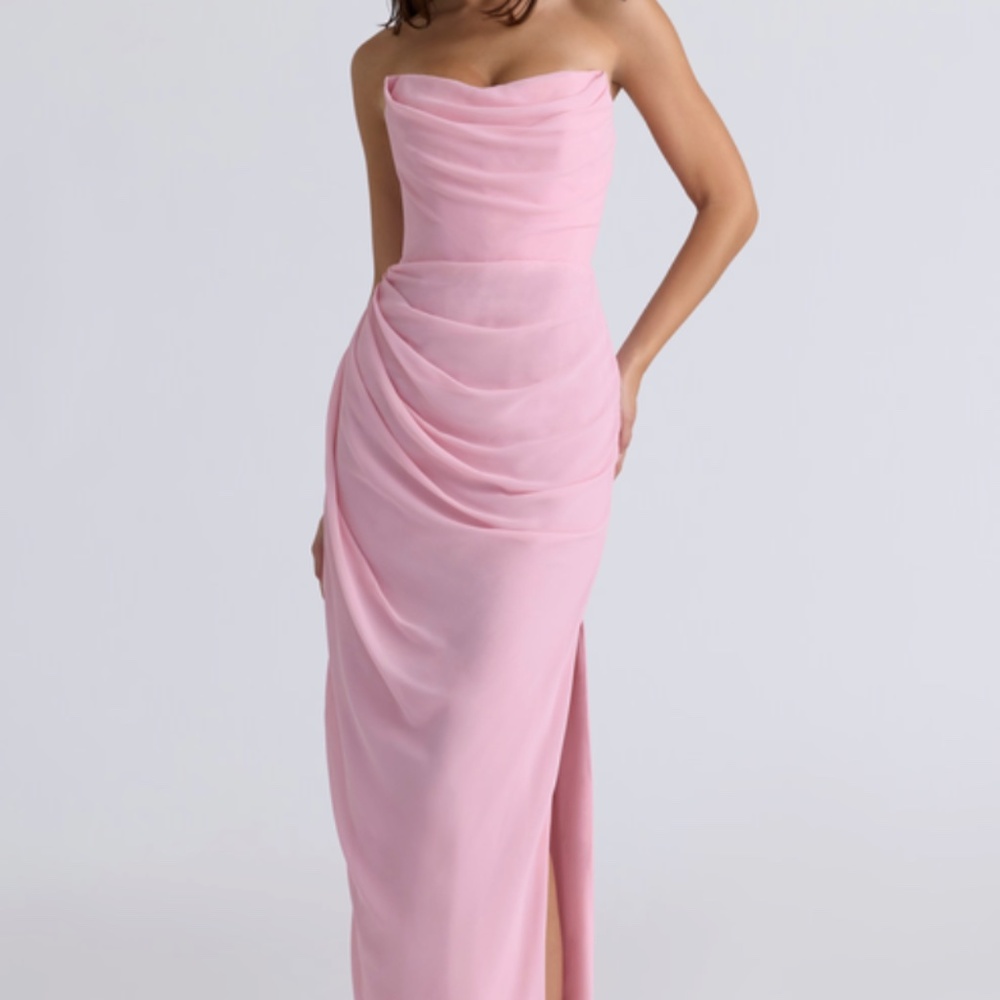 HOUSE OF CB 'Adrienne' Pink Quartz Georgette Maxi Gown Size S REG CUP - Picture 2 of 4